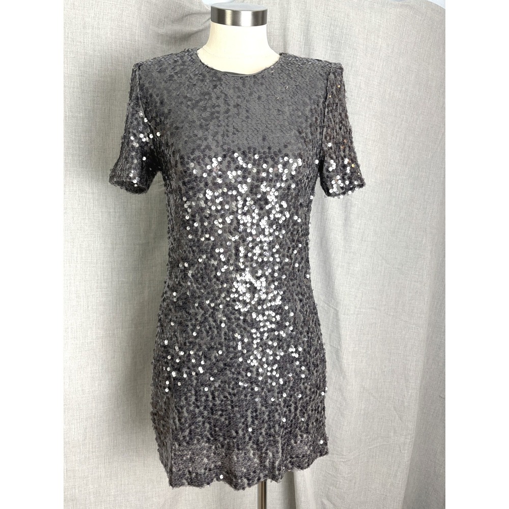 Silver‎ Gray Sequin Short Sleeve Mini Dress Charles Henry XS Party Date
